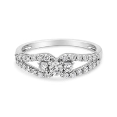 10K White Gold 1/2 Cttw Round Cut Diamond Three Stone Split Shank Band Ring (H-I Color, SI1-SI2 Clarity) - Size 6