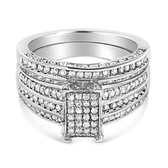.925 Sterling Silver 3/4 Cttw Prong Set Round Diamond Composite Engagement Ring and Band Set (I-J Color, I3 Clarity) - Size 6.5