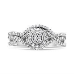 .925 Sterling Silver 1/6 Cttw Diamond Composite Halo and Split Shank Bridal Set Ring and Band (I-J Color, I3 Clarity) - Size 7