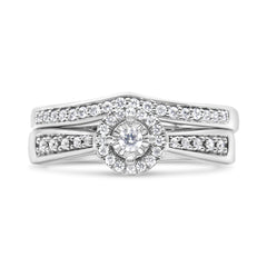 .925 Sterling Silver 1/3 Cttw Diamond Halo and Pave Shank Engagement Ring Set (I-J Color, I3 Clarity) - Ring Size 7