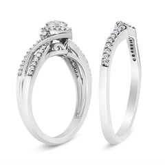 .925 Sterling Silver 1/3 Cttw Composite Diamond Frame Bypass Bridal Set Ring and Band (I-J Color, I2-I3 Clarity) - Ring Size 7