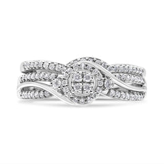 .925 Sterling Silver 1/3 Cttw Composite Diamond Frame Bypass Bridal Set Ring and Band (I-J Color, I2-I3 Clarity) - Ring Size 7