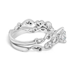 14K White Gold Lab Grown Diamond 1.0 Cttw Vintage Style Engagement Ring and Band Set - Ring Size 5