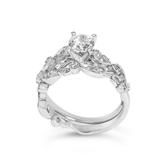 14K White Gold Lab Grown Diamond 1.0 Cttw Vintage Style Engagement Ring and Band Set - Ring Size 5