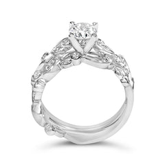 14K White Gold Lab Grown Diamond 1.0 Cttw Vintage Style Engagement Ring and Band Set - Ring Size 5
