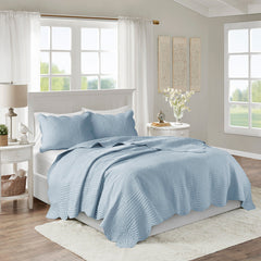 3 Piece Reversible Scalloped Edge Quilt Set Blue King/Cal King