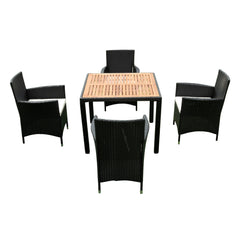 EELIFEE 5-Piece Outdoor Patio Wicker Dining Set with Acacia Wood Top