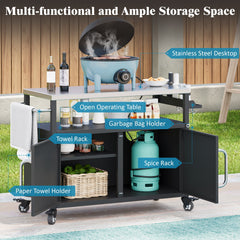 K&K 54.5' Outdoor Kitchen Island with Stainless Steel Tabletop and Storage