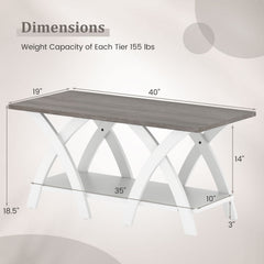 40 Inch Farmhouse Wooden Coffee Table with Storage Shelf with X-shaped Legs-Gray