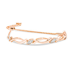 14K Rose Gold Plated .925 Sterling Silver 1/10 Cttw Diamond Alternating Swirl link Bolo Bracelet (I-J Color, I2-I3 Clarity) - 6" to 9" Adjustable