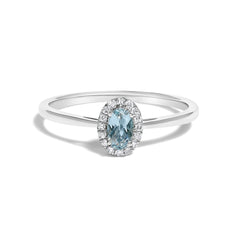 10K White Gold 5X3MM Oval Purple Amethyst and Diamond Accent Halo Ring (I-J Color, I1-I2 Clarity) - Ring Size 6.5