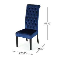 Elegant George Hi Back Dining Chair Set of 2 with Tufted Velvet - Navy Blue