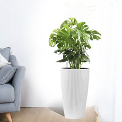 Set of 2 Faux Rattan Tall Planters with Automatic Watering System