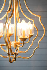 4 Light Metal Chandelier with Adjustable Chain - Gold