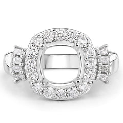 0.73 Carat Genuine White Diamond 14K White Gold Semi Mount Ring - holds 8x8mm Cushion Gemstone