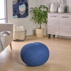Bordeaux Knitted Cotton Round Pouf - Versatile Ottoman and Floor Cushion