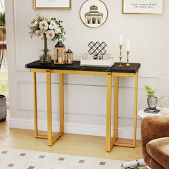 42 Inches Modern Faux Marble Entryway Table with Geometric Metal Frame