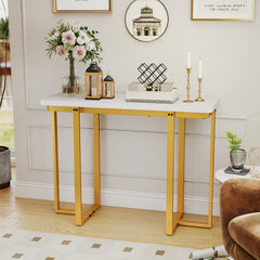 42 Inches Modern Faux Marble Entryway Table with Geometric Metal Frame