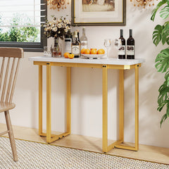 42 Inches Modern Faux Marble Entryway Table with Geometric Metal Frame