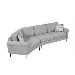111" Upholstered 3-Seater Sofa with Curved Design and Two Printed Pillows