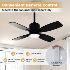 42inch Ceiling Fan with Light and Remote 3CCT LED with Memory 4H Timer 6 Speeds-Black