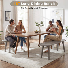 43 Inch Solid Wood Farmhouse Dining Bench Rustic Wooden Entryway Bench with Rubber Wood Legs-Gray