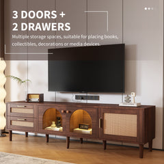 Rattan TV Stand with 3 Cabinets & 2 Drawers