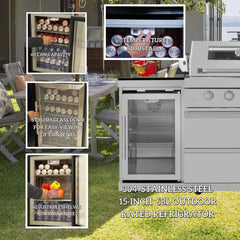 Castelle Flame 44-Inch 6-Burner 85K BTU Stainless Steel Outdoor BBQ Kitchen Island Grill With Wine Cooler, Rotisserie Kit, And Storage Cabinets (SAK97105)