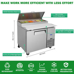 44" Commercial Pizza Prep Table With Built-In 11 Cu.Ft. Refrigerator (SAK09621)