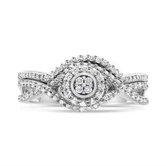 .925 Sterling Silver 1/6 Cttw Diamond Composite Halo and Split Shank Bridal Set Ring and Band (I-J Color, I3 Clarity) - Size 7