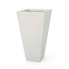 13" Outdoor Modern MGO Small Cast Stone Planter Matte White