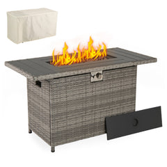 44.5 Inch Propane Fire Pit Table Rattan Gas 2-in-1 with Stainless Steel Burner