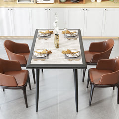 Sintered Stone Dining Table 44" Rectangular Kitchen Table with Metal Frame Indoor Modern Breakfast Table for Living Room Dining Room-Golden