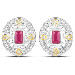 0.77 Carat Genuine Ruby and White Diamond .925 Sterling Silver Earrings