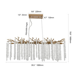 39-inch Modern Golden Pendant Light with Cascading Crystal Strands