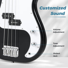 45.5 Inch Electric Bass Guitar with Double Pickups and Gig Bag for Beginners