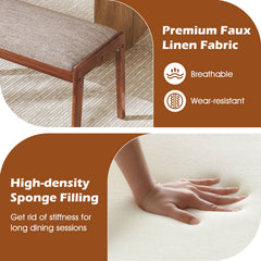 45 Inch Farmhouse Backless Bench with Rubber Wood Legs and Fabric Padded Seat-Beige