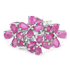 3.51 Carat Genuine Ruby and White Zircon .925 Sterling Silver Ring
