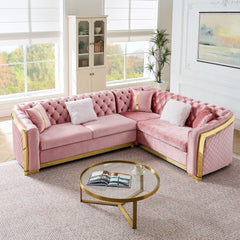 L Shaped Chesterfield Sectional Sofa With Stainless Steel Accents