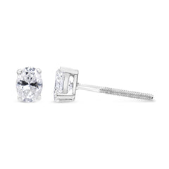 14K White Gold 1.00 Cttw Lab Grown Oval Solitaire Diamond Stud Earrings (F-G Color, VS2-SI1 Clarity)
