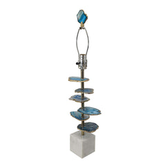15x29.5 Blue and White Agate Slice Table Lamp with Marble Base