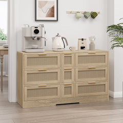 Natural Rattan Locker with 9 Drawers and Metal Handles