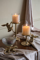 5x5x4.5' Gold Lizard Pedestal Bowl with Ribbed Glass Dish