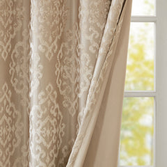 Knitted Jacquard Damask Total Blackout Grommet Top Curtain Panel