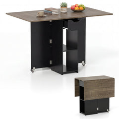 47.5 Inch Farmhouse Extendable Wooden Dinner Table with Lockable Wheels