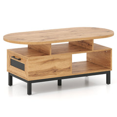 47 Inch Oval Coffee Table with Storage and Open Compartments for Living Room