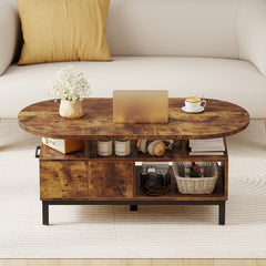 47 Inch Oval Coffee Table with Storage and Open Compartments for Living Room