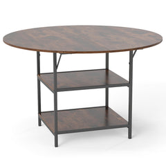 47 Inch Round Dining Table for 4-6 People Large Kitchen Table with 2-Tier Storage Shelves