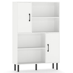 47 Inch Storage Cabinet Freestanding Bookcase with 2 Doors and 4 Open Shelves