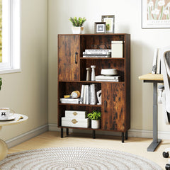 47 Inch Storage Cabinet Freestanding Bookcase with 2 Doors and 4 Open Shelves